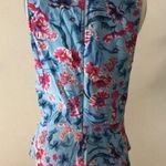 Willow & Clay  Tropical Pink Floral Print Blue Sleeveless Blouse w Tie Small Photo 1