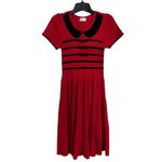 Red Valentino Striped Ribbed Wool Knit Pleated Mini Dress Bow Holiday M Photo 1