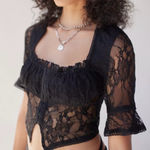 Urban Outfitters UO Jacqueline Lace Cropped Top Black Size Medium Sheer Photo 0