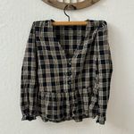 Madewell  Plaid Courtyard Metallic Ruffle Hem Peplum Button Blouse XS Photo 6