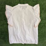 THE SHIRT by Rochelle Behrens White Swiss Dot Lace Trim Flutter Sleeve Blouse Photo 1