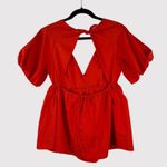 Free People Womens Top Red V Neck Plunge Bow Peplum Cutout Back Blouse Size XS Photo 1