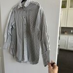 CLOSED Classic Oversized Stripe Shirt White and Grey Size Small Photo 6