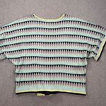 Fate Short Sleeve Tie Waist Knit Top Women's Medium Blue Green Stripe Linen Blen Photo 8