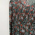 Maje  Paris Green Floral Lo Fleur Crepe Georgette Top Sheer Smocked Blouse Large Photo 4