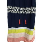 THML  Anthropologie Embroidered Tassel VNeck Tank Dress Navy Candy Striped Medium Photo 3