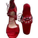 Kate Spade Red Suede Bloomcore floral embroidered open toe Heels Photo 0