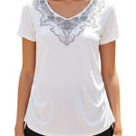 White House | Black Market White Embroidered Lace Beaded Neckline Top EUC Size XS Photo 0