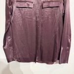 ZARA  Burgundy Satin Long Sleeve Button Down Shirt Sz S Photo 3