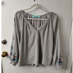 Karlie Embroidered Sleeve V-Neck Peasant Blouse Balloon Sleeve Top M Boho Retro Photo 1