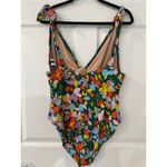J.Crew Floral One Piece Swimsuit Green V Neck Tie Straps Size 14 Photo 1