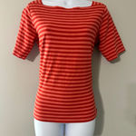LLBean Women Striped Boat Neck Short Sleeve Top Coral Red Size M REG Size M Photo 0