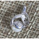 14KT Solid White Fine Gold 6mm Round White Pearl And Diamond Pendant TESTED Silver Photo 4