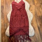 Two Sisters  Dress Lace Overlay Fringe Hemline Criss Cross Back Wine Size 6 Women Photo 6