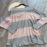 Free People  beach linen pink & gray striped‎ oversized Henley top women’s size S Photo 5