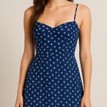 AUW Daisy Floral Milkmaid Mini Dress Blue Coquette Cottagecore Preppy Coastal L Photo 0