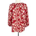 Rose + Olive Floral Smocked Puff Sleeve Blouse Red Pink Ivory Size Large Photo 7