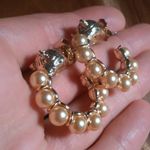 Golden Shell Pearl and Leopard Lock Goldtone Half Hoop Earrings Photo 1