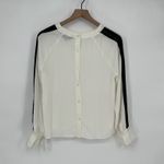 Rachel Rachel Roy Cream Black Stripe Long Sleeve Button Up Blouse Shirt Top S White Photo 6
