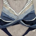None 09. Blue Crisscross Stripe Padded Halter Tie Bikini Swimwear Top XL Photo 2