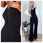 Spanx Sleeveless Flare Ponte Jumpsuit Medium Black Stretch Sleeveless Minimalist Photo 8