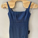 Lulus  Medium Blue Satin Square‎ Neck Midi Dress Slit Formal Wedding Guest NWT Photo 1