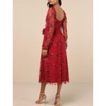 Lulus NWT  XS Darling Charisma Wine Red Mesh Embroidered Midi Dress Cocktail Photo 1