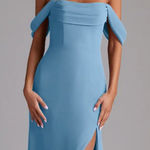 Azazie NWT -  Saige Steel Blue A-Line Chiffon Convertible Dress (A16) Photo 0