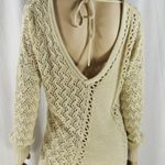 Cache Peek A Boo Metallic Kissed Knit Double V Tie Back Silk Blend Top NWT $118 Photo 7