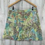Christopher & Banks Skirt Womens 12P Green Linen Rayon Tropical Print Side Zip Photo 3