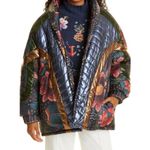 Farm Rio 💕💕 Black Wild Bananas Metallic Reversible Puffer Jacket Large L NWT Photo 10