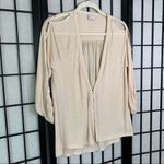 Anthropologie Cut Out Cold Shoulders V-Neck 3/4 Sleeve Shirt Top Beige Small Photo 2