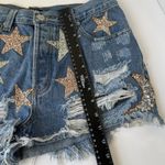 Patriotic Moon & Star Shorts Women's M 14" Cut Off Distressed Rhinestone Sequin Blue Size M Photo 5