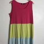 Lands' End  Tiered Colorblock Sleeveless Maxi Sundress 1X Multicolor Stretch Photo 6