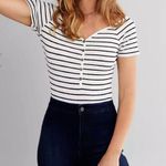BKE Red by  Black and White Stripe Faux Henley Bodysuit- Size X-Small Photo 6