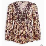 Torrid Embroidered Lace Front Textured Challis Floral Sand Babydoll Top Size 1 Photo 4