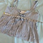 American Eagle NWT AE Tie-Front Babydoll Blouse Blue/White Stripe. Sweetheart Neck Sleeveless S Photo 4