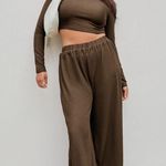 Cider NWOT Set Solid Knitted Ribbed Crop Top Long-Sleeve and Wide Leg Pants Photo 3