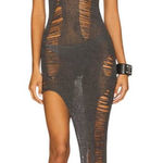 Jaded London Laddered Knit Bandeau Dress in Grey 0 New Womens Maxi Asymmetric Photo 0