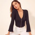 Reformation The Gellar Black Ribbed Button Front Bell Sleeve Crop Top Womens 2X Photo 4