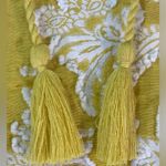 Chico's Lemon yellow Jacquard 3D white floral peasant tunic tassel v-neck 3/4 sleeve Photo 8