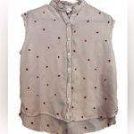 Time & Tru Embroidered Heard Red & White Stripped Button Down Sleeveless Top 100% Viscose Photo 1