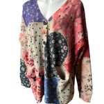 Yesno Button Down Oversized Cotton/Wool Blend Boho Patchwork Print Cardigan Photo 4