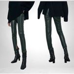 ZARA  Green Faux Leather Leggings High Rise Ankle Zippers Photo 2