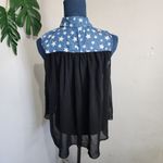 Cloe Sleeveless Button Down Shirt Top Flowy & Sheer Blue Photo 4