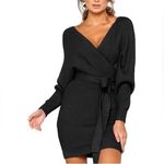 Gianni Bini Black Low Cut Fitted Mini Sweater Dress Sexy Party LBD Size Small Photo 2