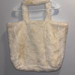 Super Soft Cream Large Faux Fur Tote Bag with Pink Bow Photo 1
