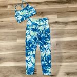 Wildfox  Sweat Tie Dye Two Piece Set Sports Bra Leggings Blue Green Womens Medium Photo 1