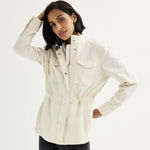 Sonoma Utility Jacket Solid Cream Patch Pocket Drawstring Petite Photo 0