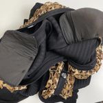 Exclusively Misook Cardigan Large Womens Black Tan Ribbed Ruffle Animal Print Photo 10